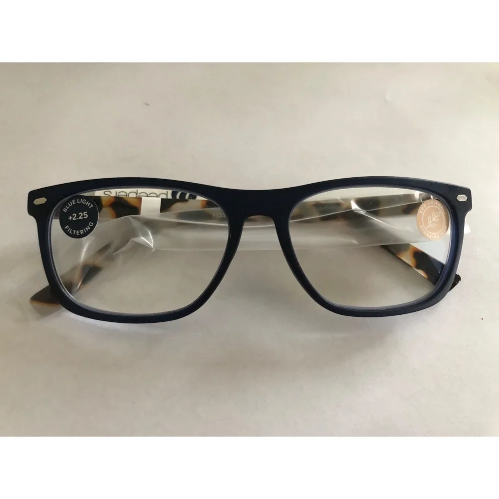 NEW NAVY CHAI TORTOISE PEEPERS BLUE LIGHT READING GLASSES +2.25